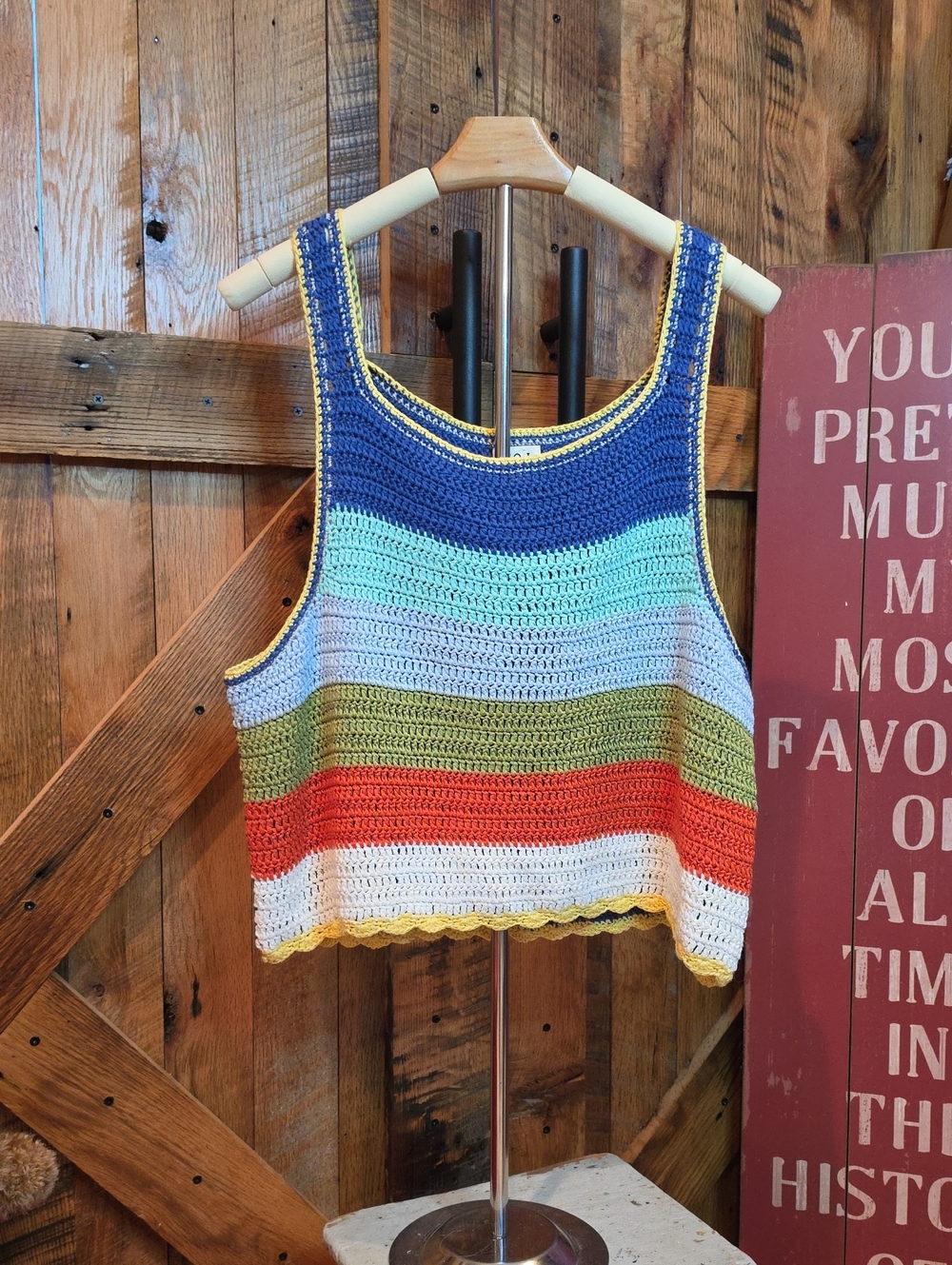 099p POL Striped Crochet Tank Top - Blue, Light Blue, Green, Red, White, Yellow